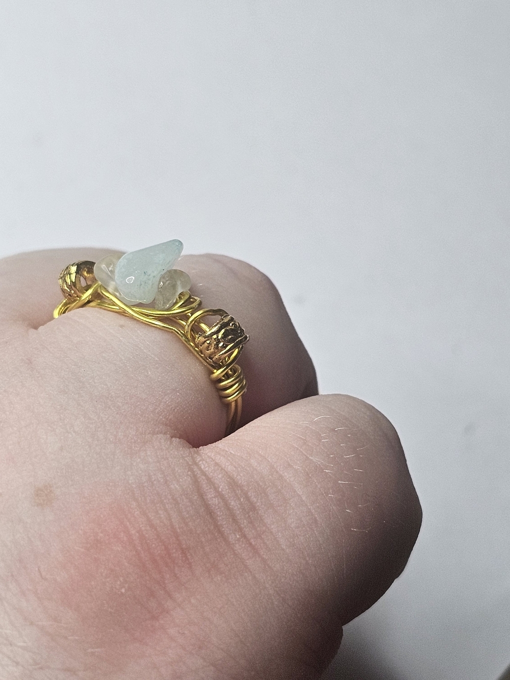 Gold Wire Wrapped Sea Glass Ring — Aquamarine Stone - Picture 8 of 8
